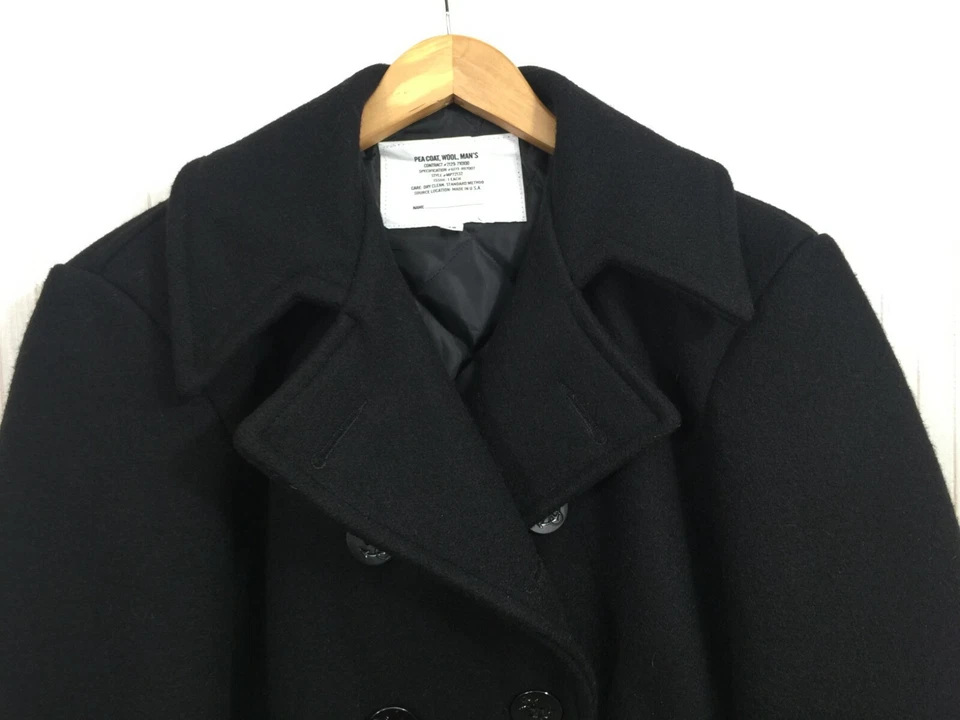 Abrigo de lana vintage de la Marina de los Estados Unidos Abrigo de guisante Chaquetón para hombre Abrigo 36 negro militar EE. UU. Foto 3 de 4