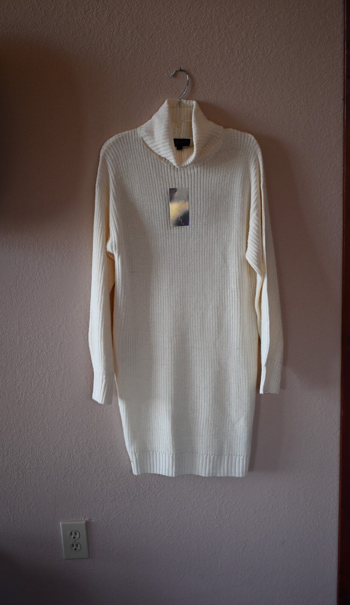 Say What Juniors Ivory Cream Long Sleeve Cowl Neck Knit Sweater Dress Size XL