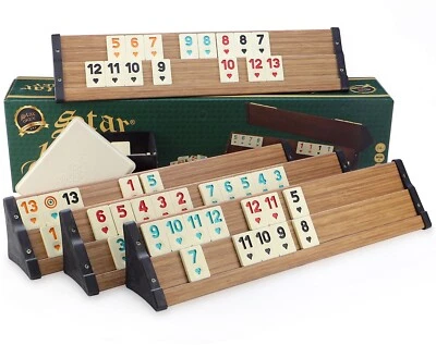SEMUS-STAR Star Holz Optik Rummy Set OKEY mit Melamin Steine Plastik OKEY TAKIMI
