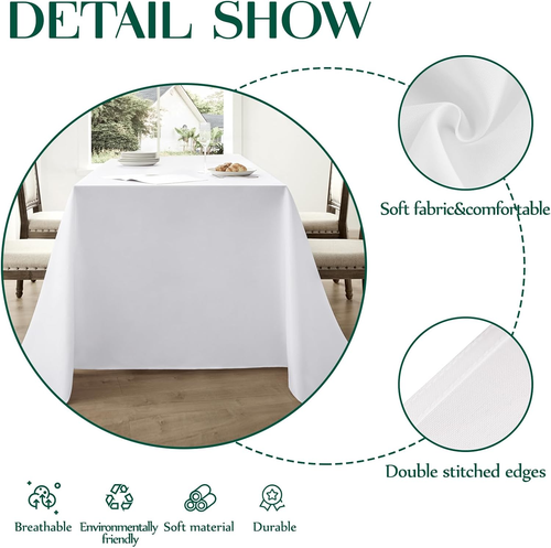 Rectangular Tablecloth 60X84 Inch - White Table Cloths Stain Resistant Decorativ - Picture 4 of 12