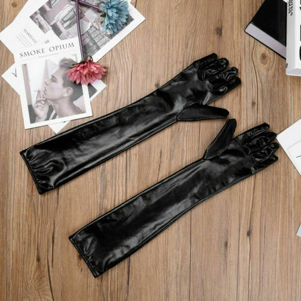 19 Inch Extra Long Black Pvc Spandex Wetlook Gloves Party Fun Costume Fancy Club - Foto 13