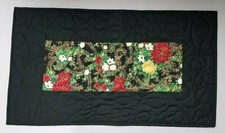 NEW Quilted Christmas Table Runner 17" x 30" Xmas Red Poinsettia-Gold Sparkle