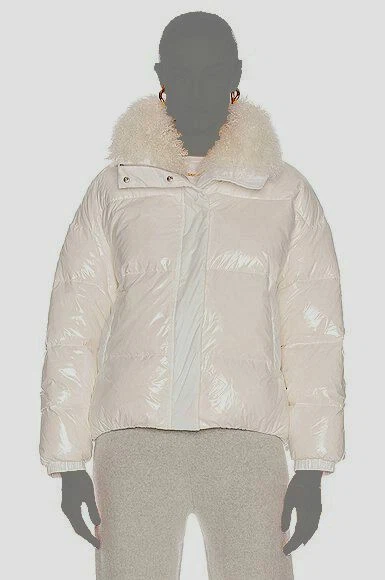 1195 Yves Salomon Women s Ivory Quilted Down Padded Lamb Fur