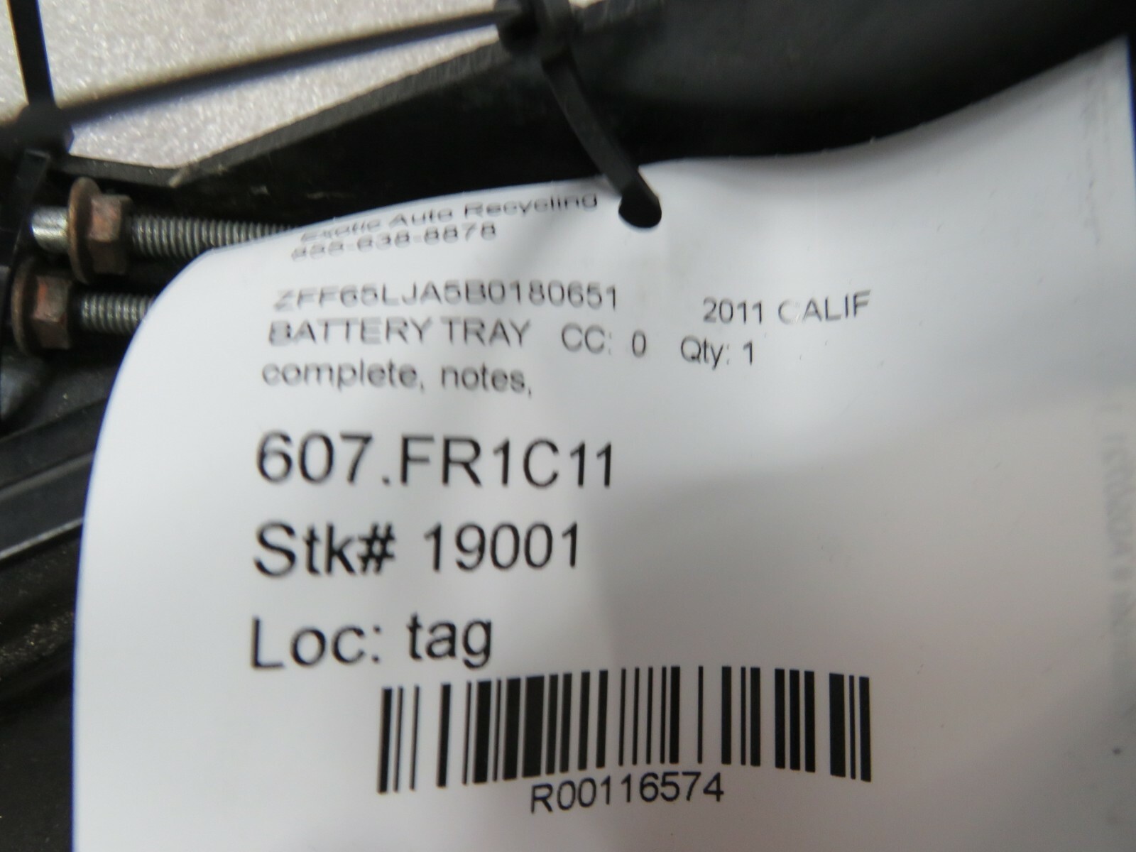 Ferrari California, Battery Tray Complete, Used, P/N 250104