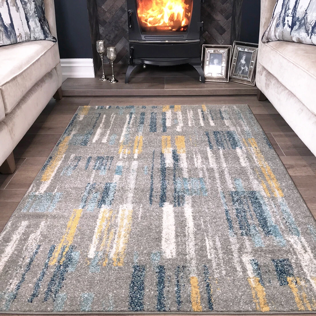 Teal grey and yellow living room deals