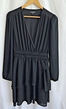 EXPRESS Black Faux Wrap Chiffon Dress Ruffle Tiered Size 4