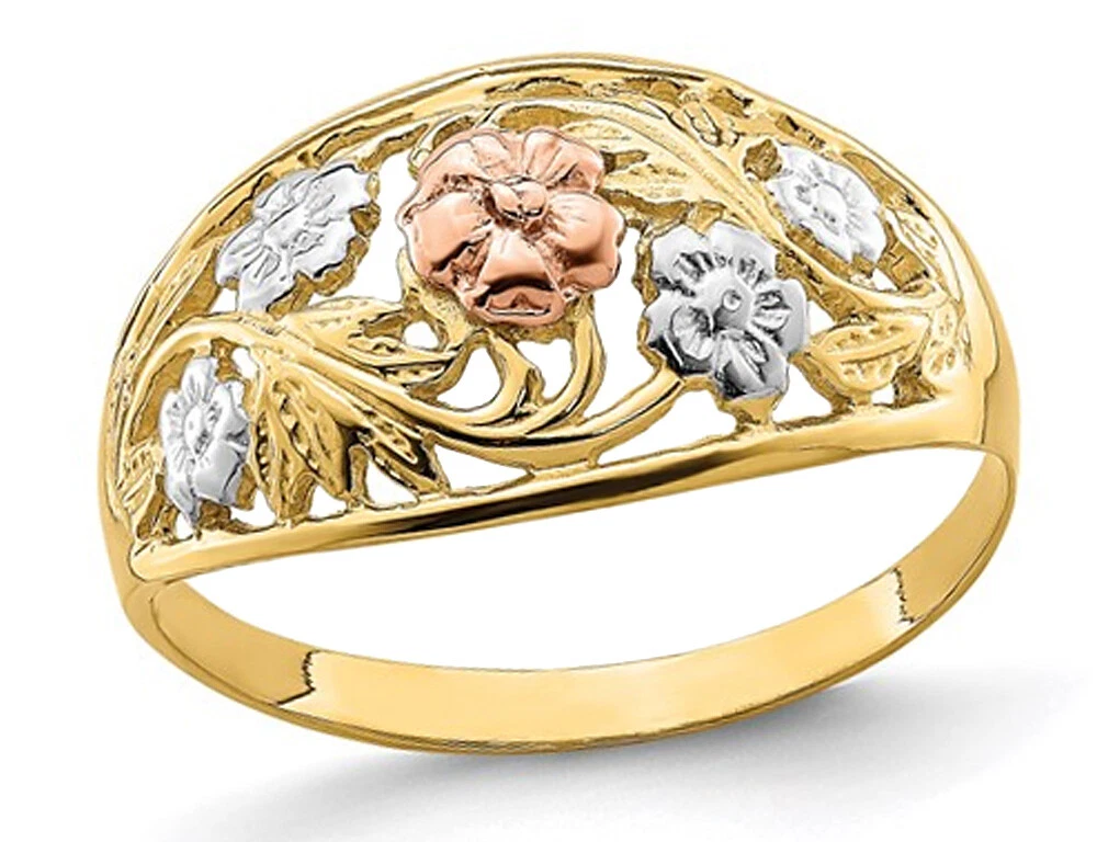 Ladies 14K Yellow Two Tone Flower Gold Ring eBay