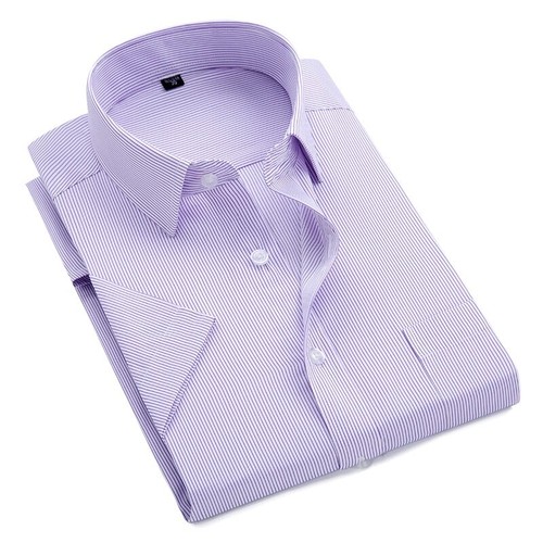 Summer Men's Striped Short Sleeve Dress Shirt Square Collar Non-iron Regular Fit - Picture 4 of 22