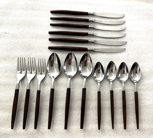 Vintage Ekco Eterna Canoe Muffin 16 Pcs Spoons Salad Forks Knives Flatware