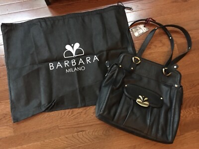 Sac à Main Noir En Cuir Véritable Barbara Milano - Fabriqué En Italie - Avec Pochette De Rangement