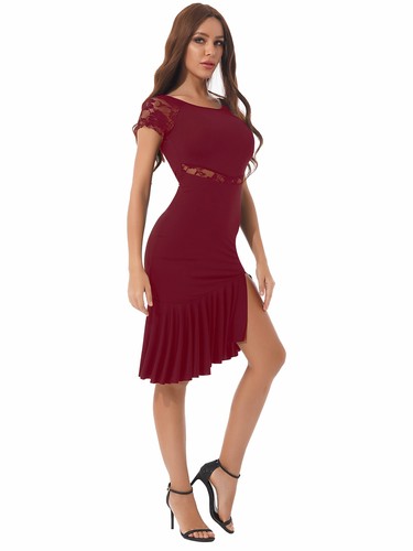 Para mujeres Vestido de Danza Latina Salón de Baile Transparente Encaje Tango Cha Cha Rumba Vestidos - Imagen 22 de 28
