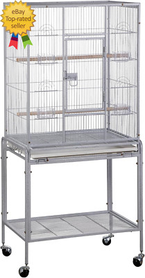 53-Inch Bird Flight Cage, Wrought Iron Standing Large with Rolling Stand for Coc