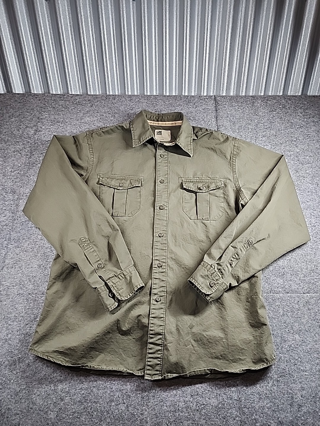 Lee Men's Large Cotton Button-Up Long Sleeve Olive Green Shirt