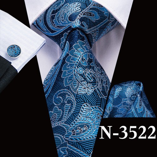 Herren Krawatte Klassisch Hochzeit Krawatte und Einstecktuch Manschettenknöpfe Set Paisley - Bild 100 von 253