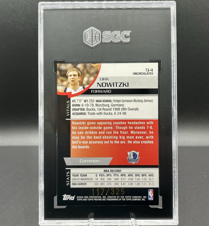Dirk Nowitzki 2005-06 Topps Pristine #94 Uncirculated 117/325 SGC 10 - Image 2 of 4