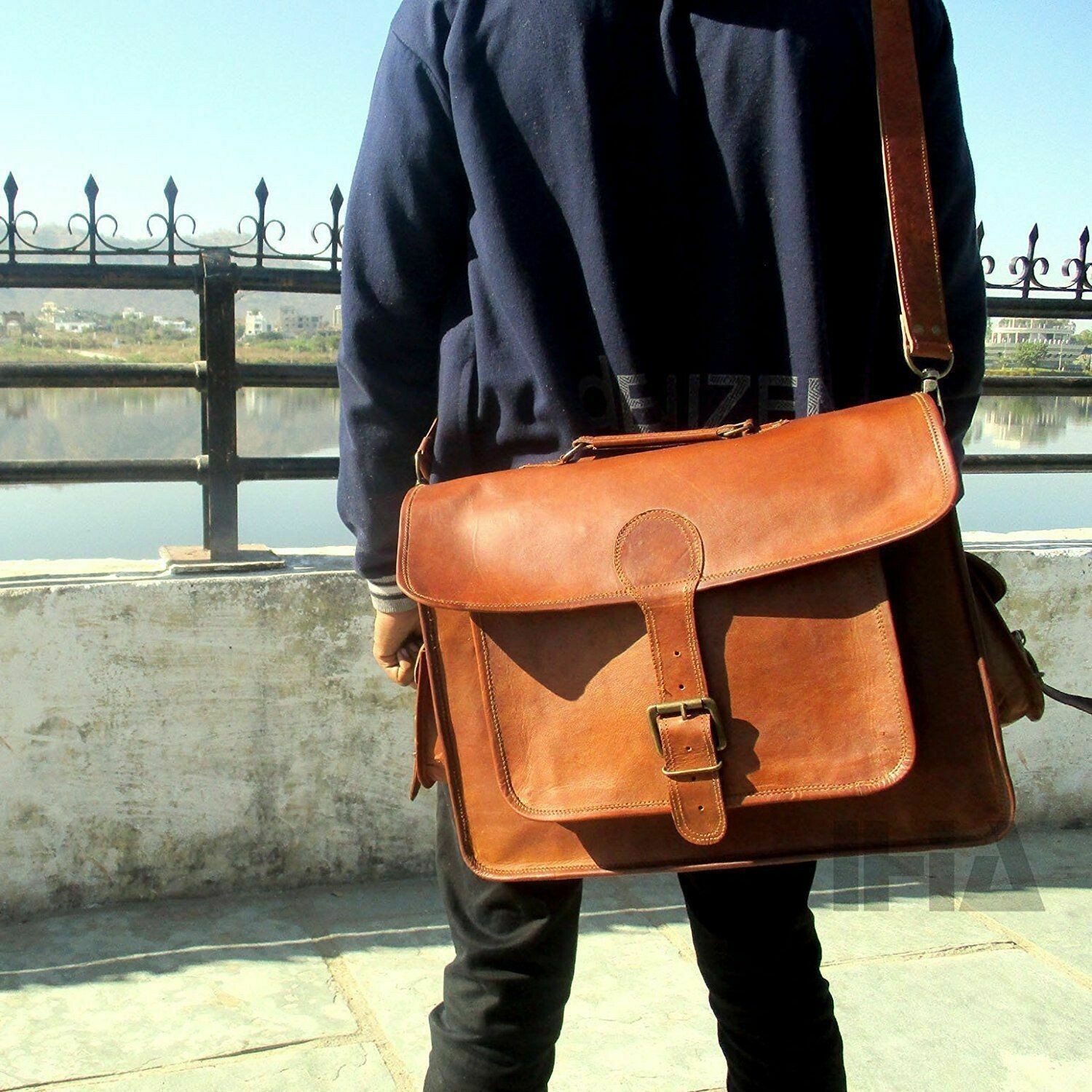 Genuine New Vintage Business Leather Messenger Office Laptop Briefcase Bag