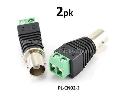 CABLESONLINE 2-PACK BNC Female Plug to AV 2-Screw Terminal Block Balum Connector - PL-CN02-2