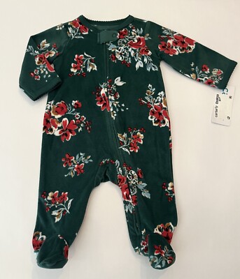 Carters Baby Girl Christmas Footed Pajamas 3 Months Fleece Zip Sleep N Play New