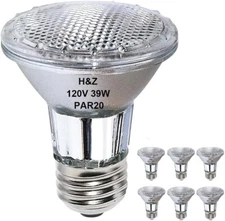 6 Pack H&Z Par20 Short Neck 39W 120V, 3000K Flood Light with E26 Medium Base dim