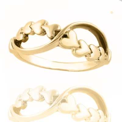 Bague Cœur En Argent Plaqué Or Jaune 14K Pour Femmes - Photo 1/4