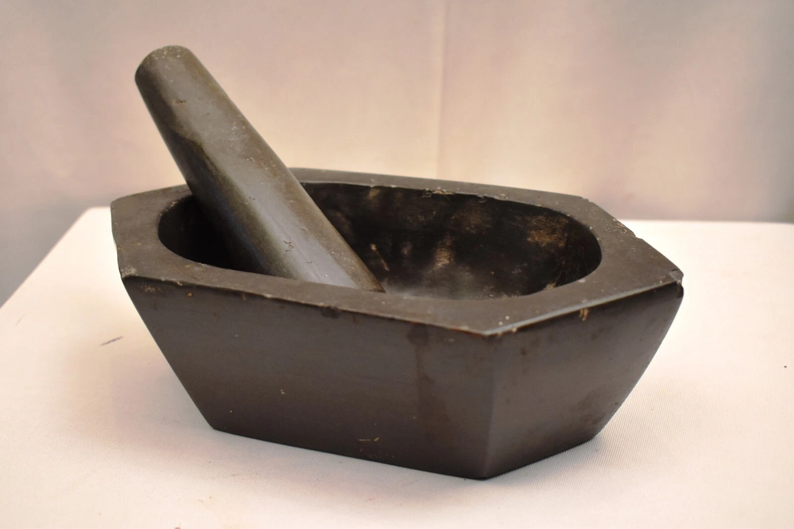 Antique Black Mortal Pestle Stone Herb Spice Grinder Pot Kharal Collectibles "F