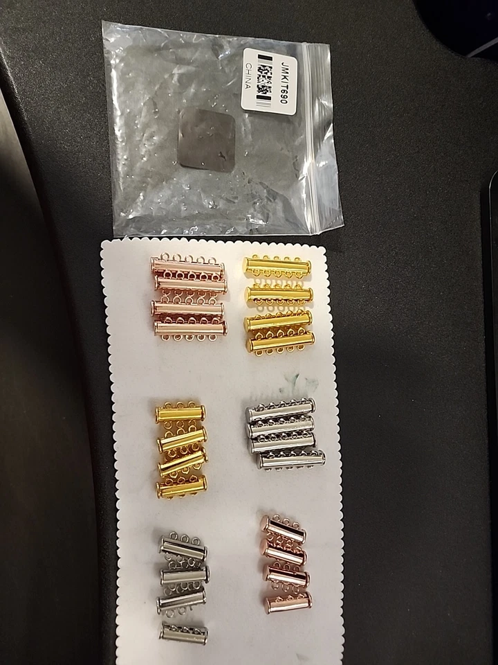 John Bead Alloy Tube Slide Clasps 3/5 Strand in Gold/Pink/Silver Tone, 24 pcs - Image 2 of 4