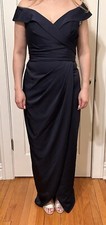 La Femme Surplice Off The Shoulder Column Gown Navy blue Size 8