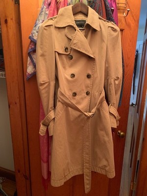 BCBG Max Azria Trench Coat Tan Size Small Midi Length