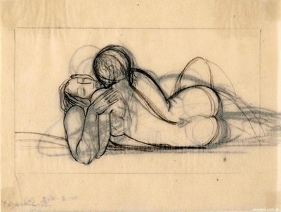 Reclining Couple Sketch, 1931 by Rockwell Kent   Modernist Nude Study Print