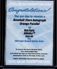 2025 Topps Baseball Updates Series Stars Autograph Nick Kurtz Orange Redemption