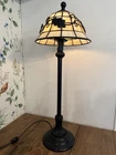 Retro Tiffany Style Bronze Base Stained Glass Leaf Ivy Accent Lamp 25” Tall VTG