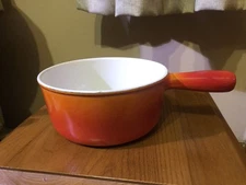 Vintage Descoware Flame Orange Enamel Cast Iron Sauce Pan 7A Missing Lid