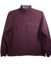 LL Bean Fleece Pullover Men M Plum 1/4 Zip Lightweight Long Raglan Sleeve