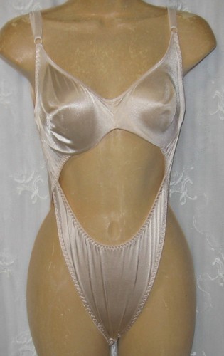NEU VINTAGE 36C OLGA SELTEN GLÄNZEND CREME TEDDY BODYSUIT DESSOUS