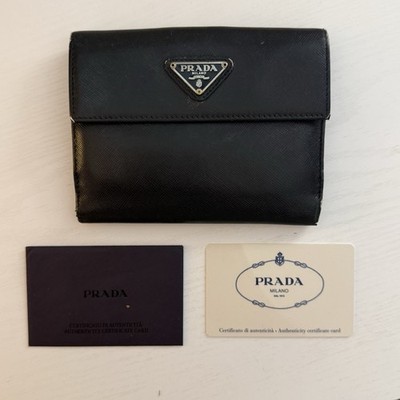 PRADA Black Women's Wallet Logo Folding Credit Card with Authenticity Card