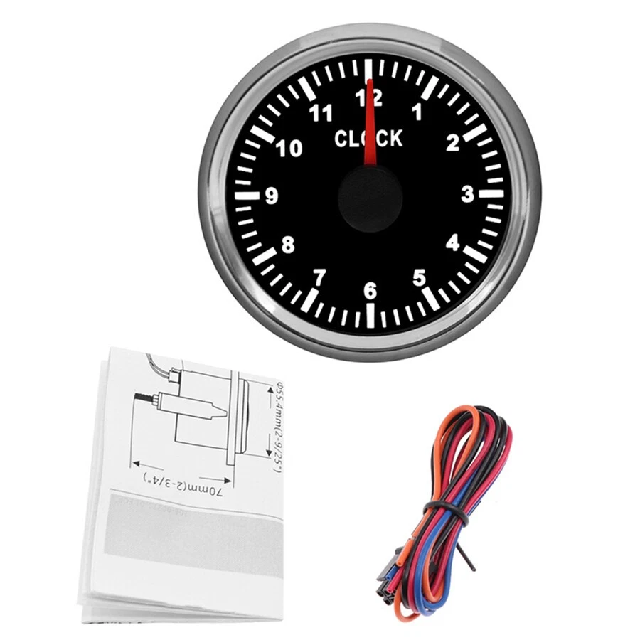52mm 12V Universal Car Boat Clock Gauge Red Backlight Pointer 0-12 Hours Silver Foto 2 de 4