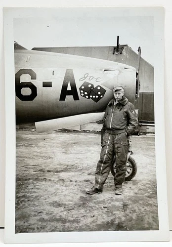 1940s WWII Airman Bomber Plane Nose Art Dice “Joe” Vtg Military Snapshot Photo