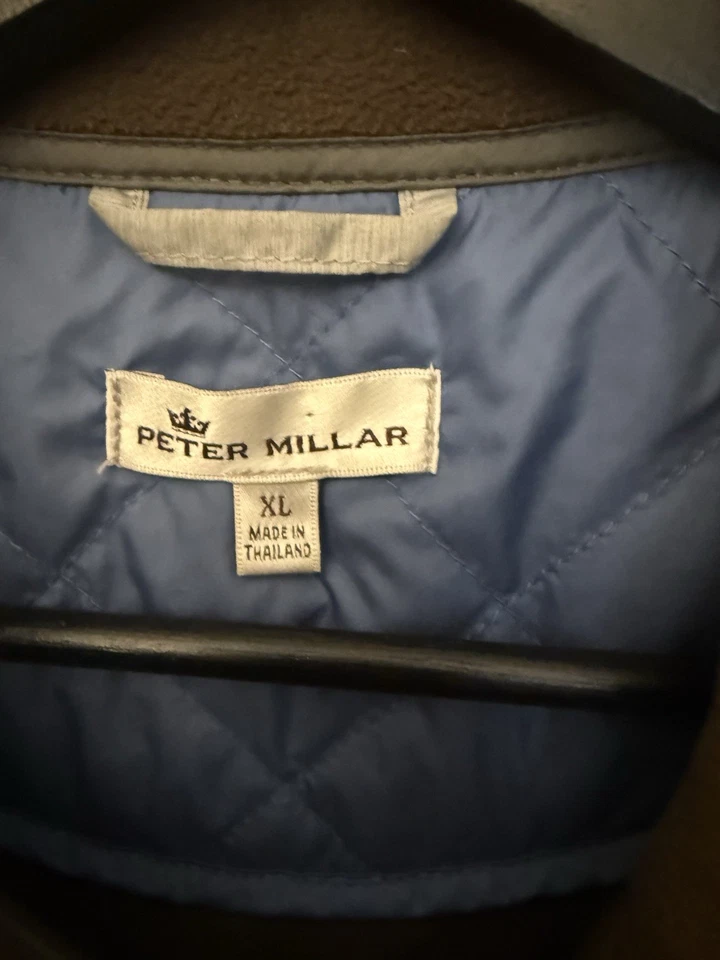 Peter Millar Essex Vest Quilted Size XL Gray Golf Zip Outdoors Suede Trim - Image 3 of 4