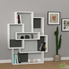 LIBRERIA STILE MODERNO BIANCO ANTRACITE 101x22x132h CM 7 RIPIANI DESIGN SCAFFALE