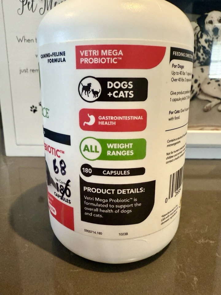 VetriScience Mega Probiótico para Perros Gatos 68 Cápsulas (Botella Parcial) Foto 4 de 4