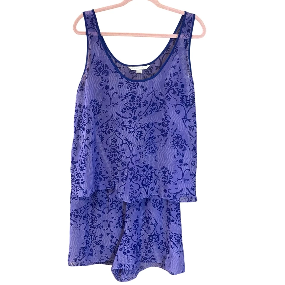 Cacique Sheer Purple Floral Pajama Set 18/20 Mesh Tank & Shorts Sleepwear - Image 2 of 4