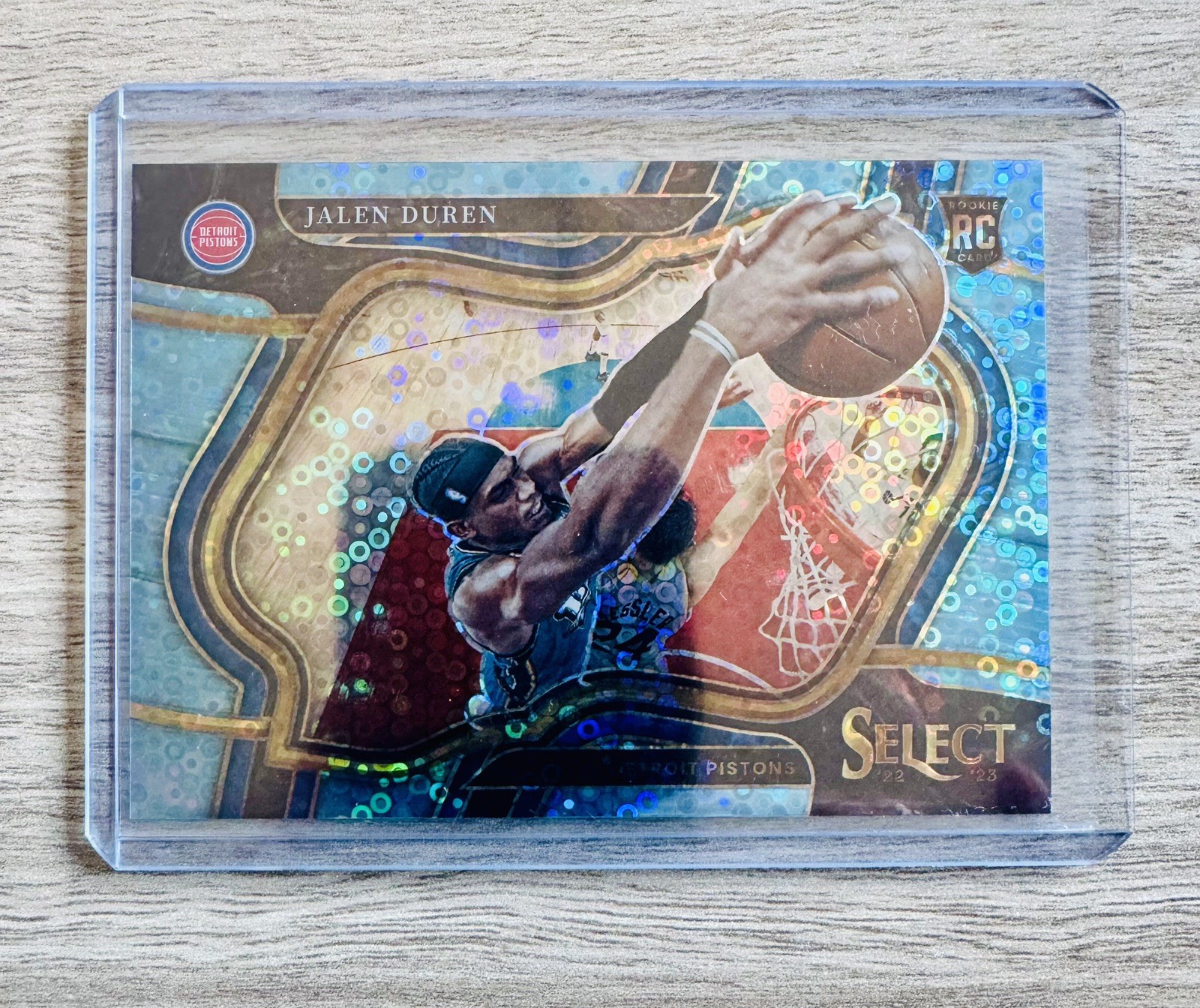 2022-23 Select Jalen Duren RC Light Blue Disco Prizms Courtside /99 Pistons