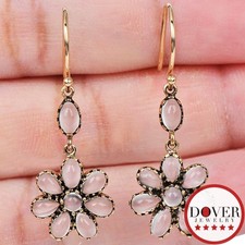 Estate 3.71ct Moonstone 9K Yellow Gold Flower Dangle Drop Earrings 3.4 Grams NR