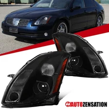 Fit 2004 2005 2006 Maxima Black Projector Headlights Halogen Lamps Left+Right