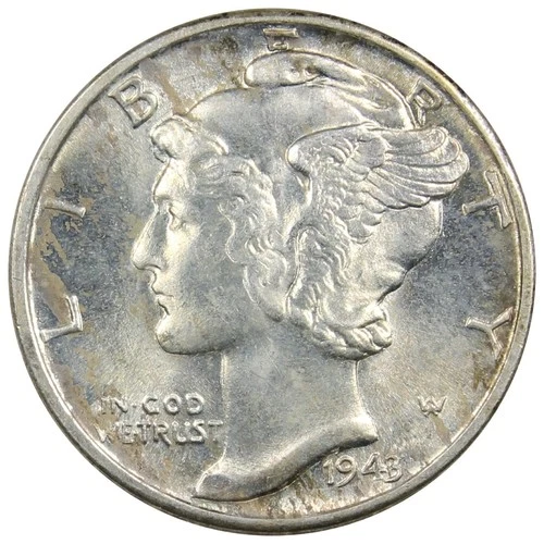 1943 Mercury Dime BU/UNC Uncirculated Coin Flashy A2107