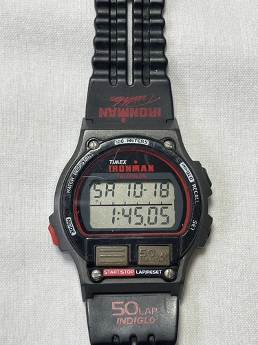 Vintage Timex Ironman Triathlon 735-A Men’s 50-Lap Digital Watch Black Red