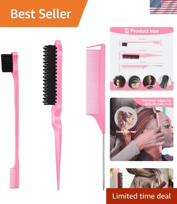 3 Pcs Slick Back Hair Brush, Rat Tail Comb, Edge | Bristle Brush, Hair Access...