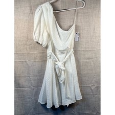 Nine West Dress White One Shoulder Stripe Tie Waist NWT XLarge