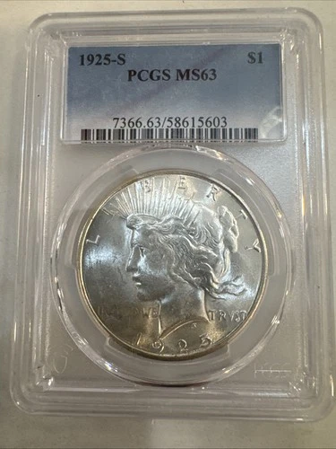 1925 s peace silver dollar $1 Pcgs Ms63 Gold Shield￼Holde