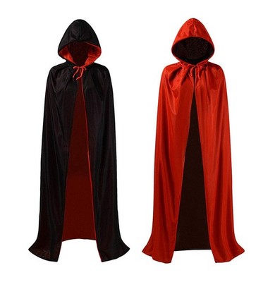 Umhang Schwarz Rot Doppelseitig Mit Kapuze Umhang Erwachsener Für Cosplay Hal...